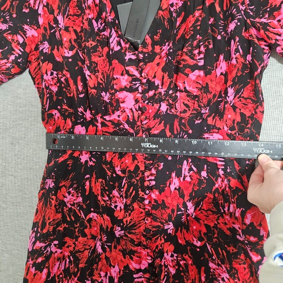 The Kooples Firework Print Midi Dress Black Red Pink V-Neck Size 1 FROB24151K - Picture 7 of 16